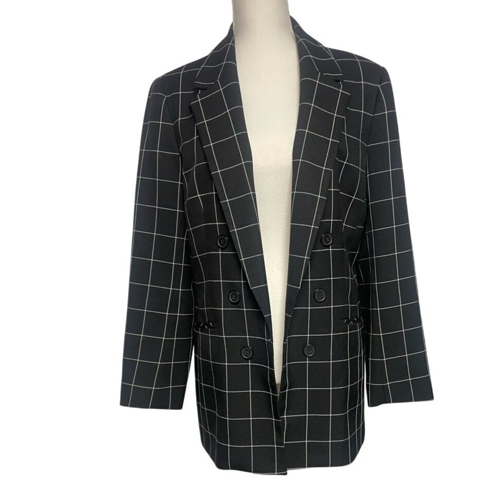 Nine West Open Front Double Breast Windowpane Checkered Blazer Women's‎ Large